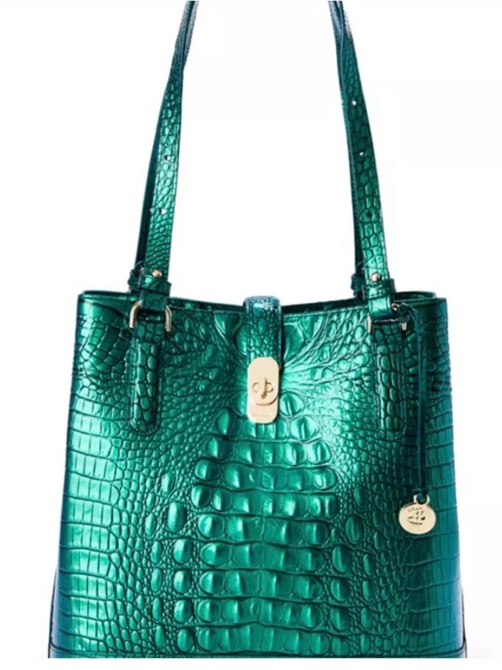 NWT Brahmin Mystic Green Croc-Embossed Fiora Bucket  Bag